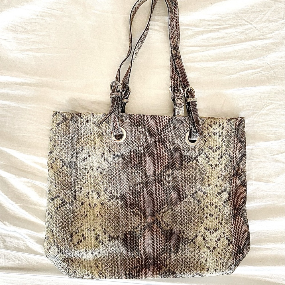 Innue Python Print Leather Tote Bag - image 1